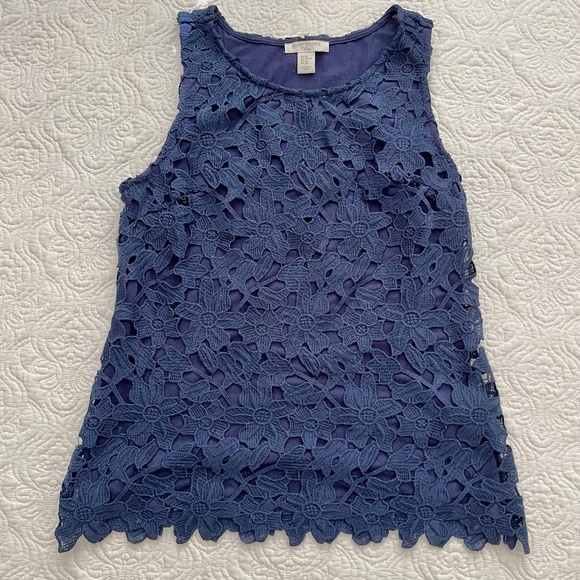 St Tropez West Top Sleeveless Navy Floral Cut Lace Size XS - Picture 2 of 12